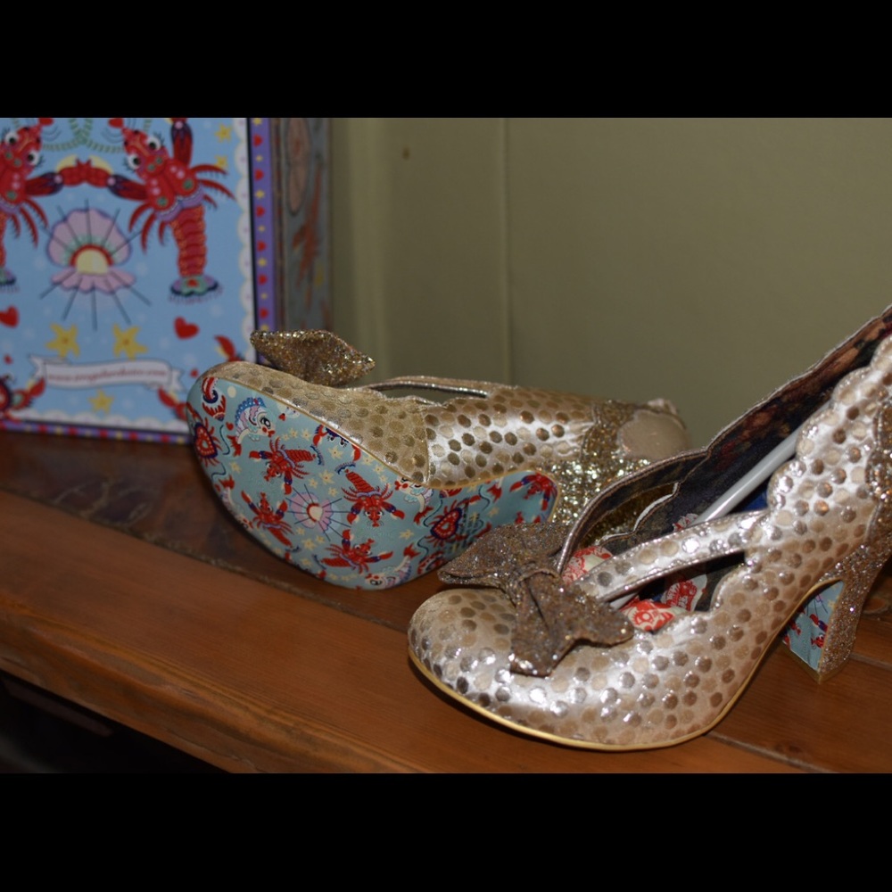 Irregular Choice gold glitter heels